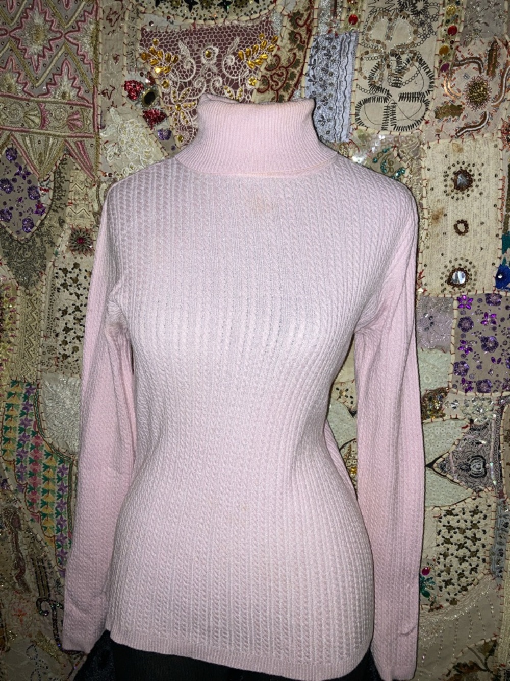 Charter Club Pale Pink Cable-Knit Turtleneck Sweater